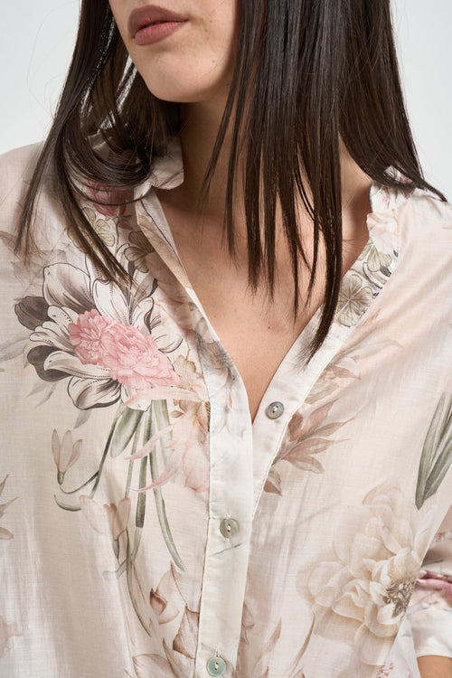 Camicia donna fantasia floreale latte - 2
