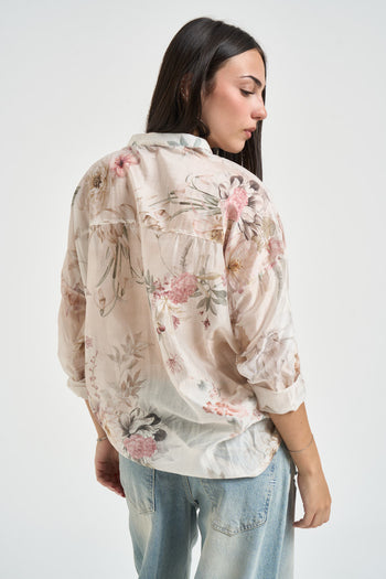 Camicia donna fantasia floreale latte - 3