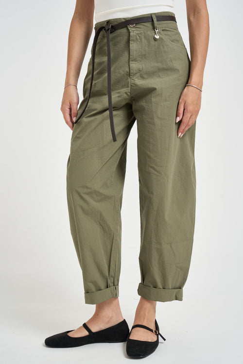 Pantalone donna barrel fit verde militare - 1