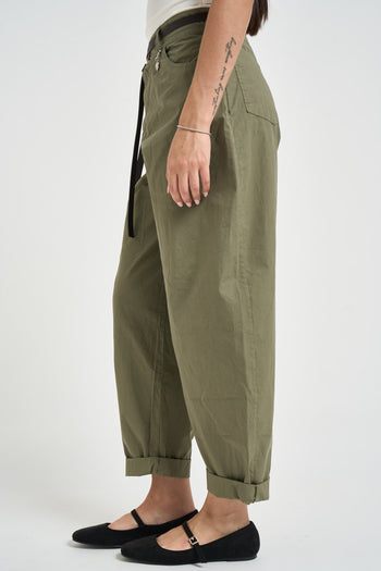 Pantalone donna barrel fit verde militare - 3