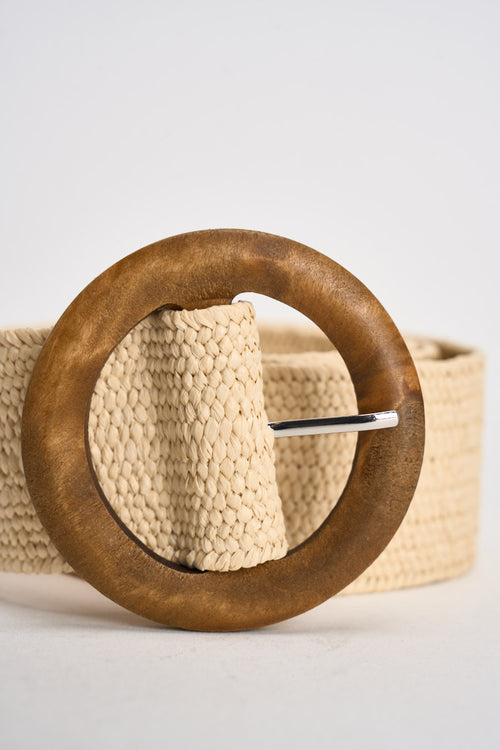 Cintura donna con fibbia in legno panna - 2