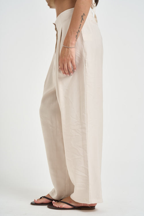 Pantalone donna con pinces panna - 2