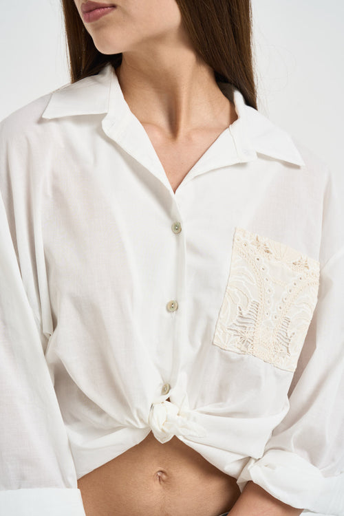 Camicia donna tasca ricamata bianca - 2