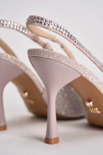 Sandalo donna con tacco rosa e argento - 7