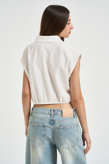 Blusa donna smanicata bianca - 3