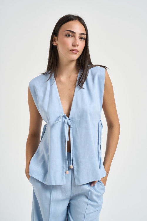 Gilet donna chiusura a fiocco celeste - 2