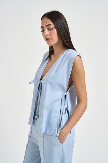 Gilet donna chiusura a fiocco celeste - 4