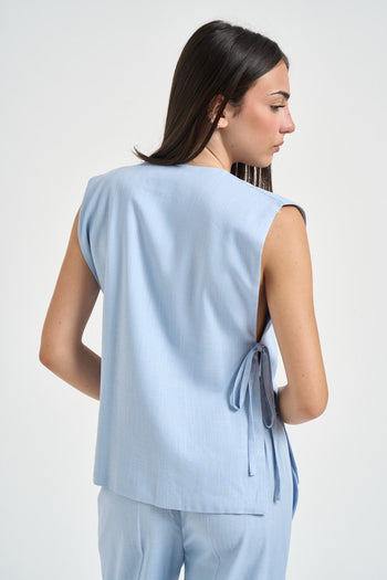 Gilet donna chiusura a fiocco celeste - 5