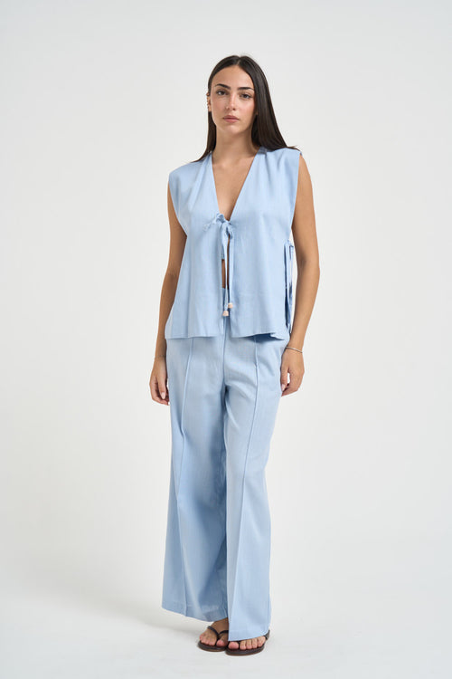 Gilet donna chiusura a fiocco celeste