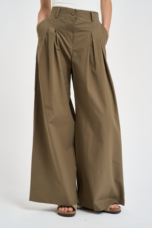 Pantalone donna ampio verde militare - 1