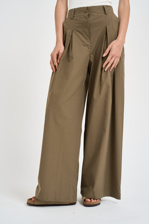 Pantalone donna ampio verde militare - 2