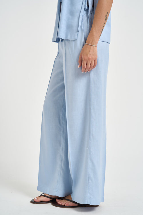 Pantalone donna gamba larga celeste - 2