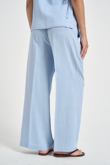Pantalone donna gamba larga celeste - 3