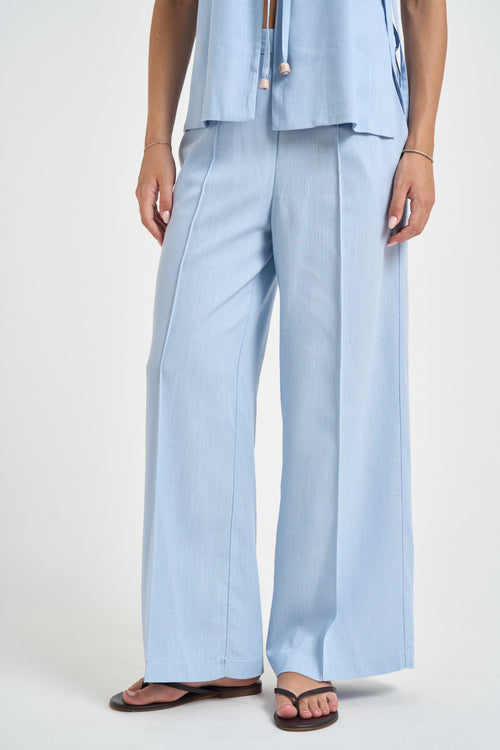 Pantalone donna gamba larga celeste