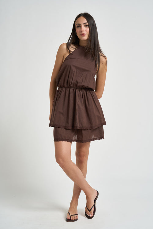 Abito donna scollo all'americana marrone