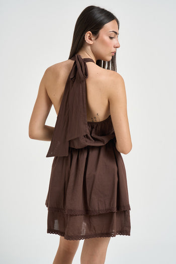 Abito donna scollo all'americana marrone - 4
