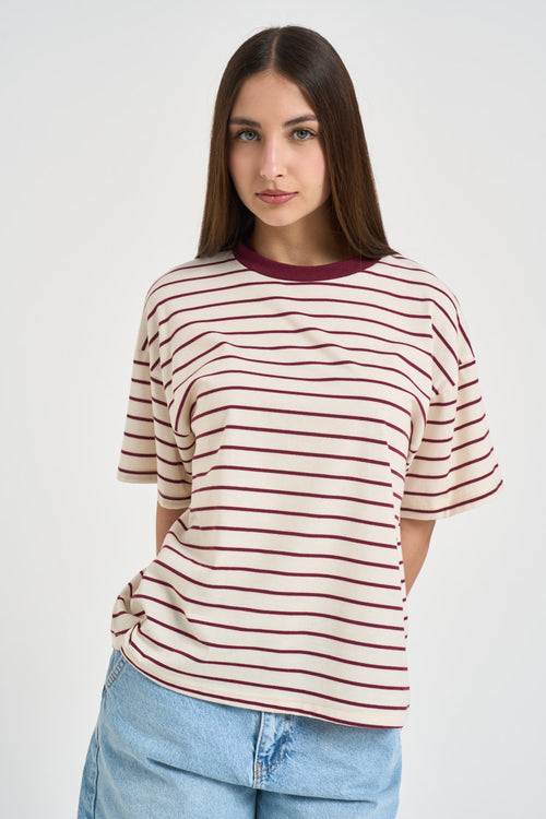 T-shirt donna a righe rossa - 1