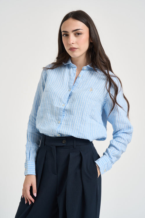 Camicia donna a righe celeste