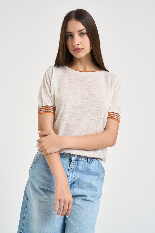 T-shirt donna in maglia burro