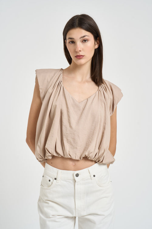 Top donna a palloncino beige - 1