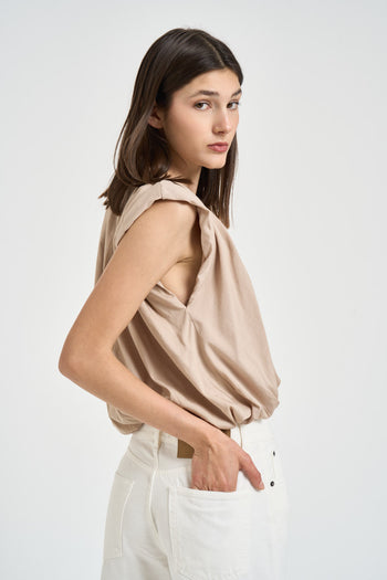 Top donna a palloncino beige - 4