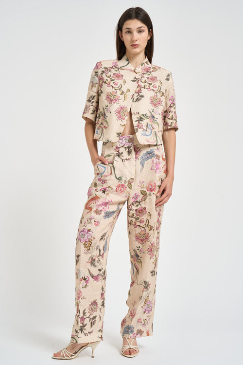 Giacca donna cropped in fantasia floreale