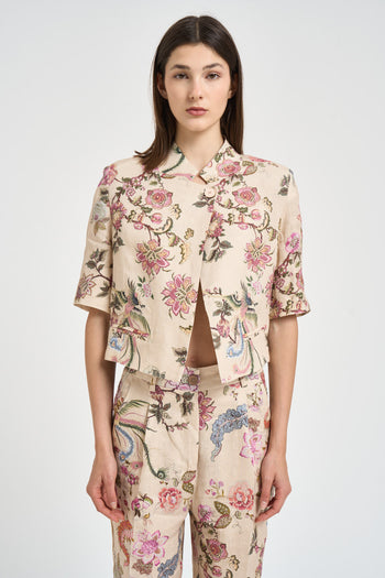 Giacca donna cropped in fantasia floreale - 3