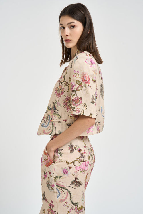 Giacca donna cropped in fantasia floreale