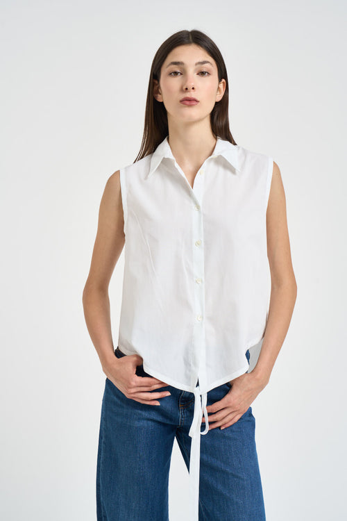 Camicia donna smanicata bianca in cotone
