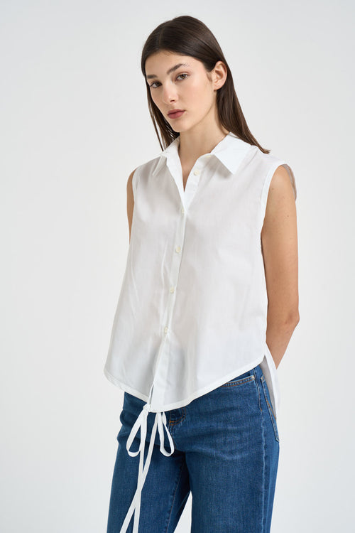 Camicia donna smanicata bianca in cotone - 2