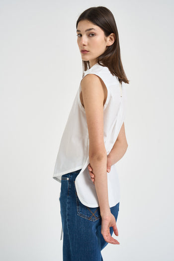 Camicia donna smanicata bianca in cotone - 4