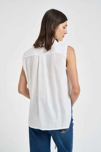 Camicia donna smanicata bianca in cotone - 5