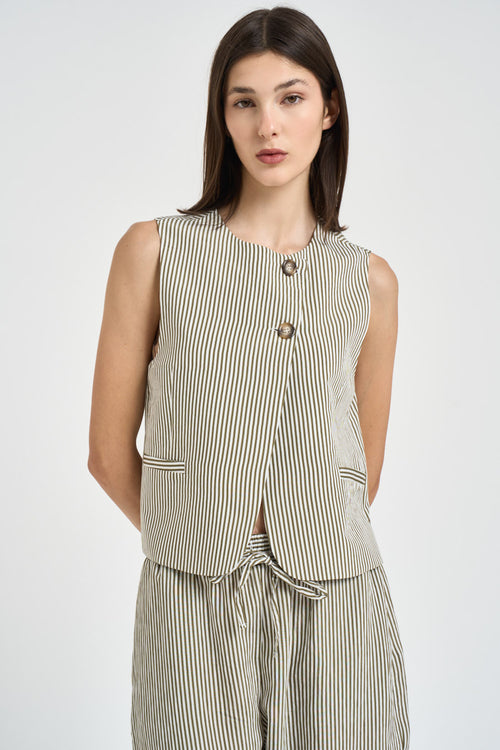 Top donna smanicato a righe verdi e bianche - 2