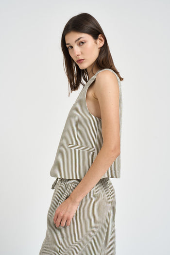 Top donna smanicato a righe verdi e bianche - 3