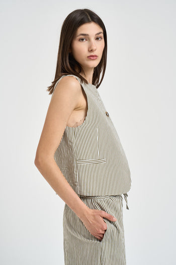 Top donna smanicato a righe verdi e bianche - 4