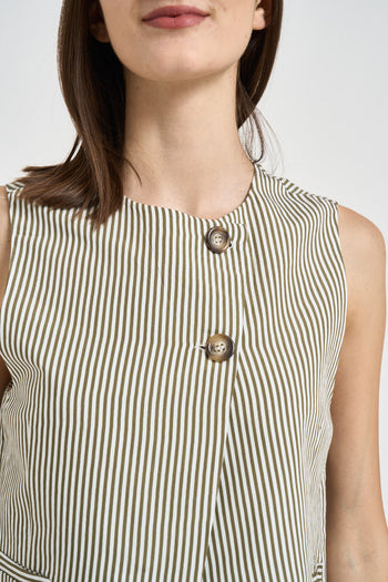 Top donna smanicato a righe verdi e bianche - 5