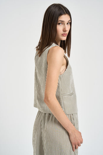 Top donna smanicato a righe verdi e bianche - 6