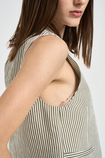 Top donna smanicato a righe verdi e bianche - 7