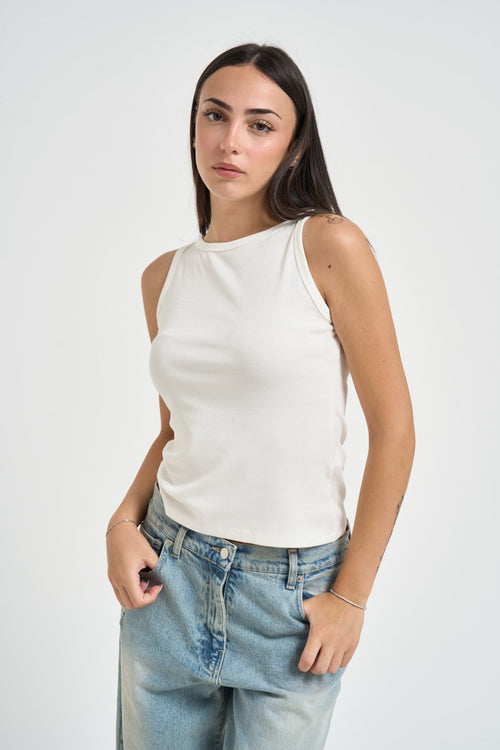 Top donna a costine bianco