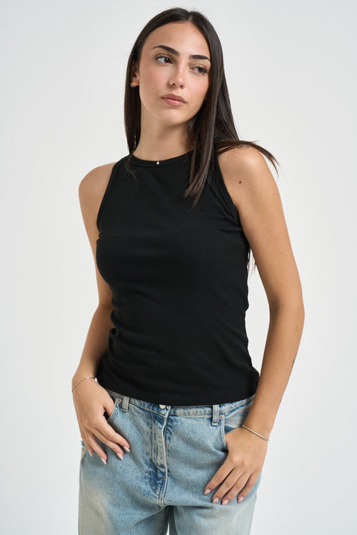 Top donna a costine nero