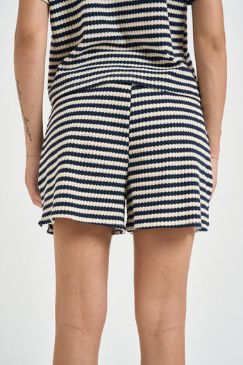 Shorts donna a righe blu e panna - 3