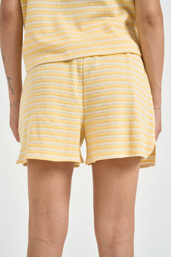 Shorts donna a righe giallo e panna - 3