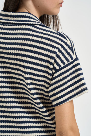 Polo donna a righe blu e panna - 4