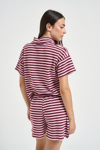 Polo donna a righe rosa e bordeaux - 4