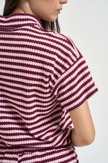 Polo donna a righe rosa e bordeaux - 5