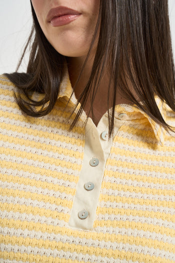 Polo donna a righe giallo e panna - 3