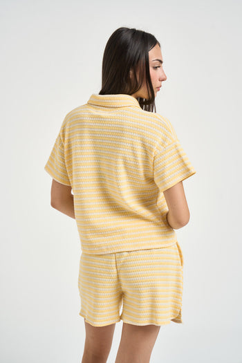 Polo donna a righe giallo e panna - 4