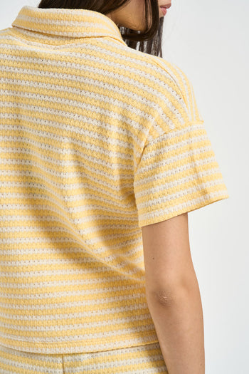 Polo donna a righe giallo e panna - 5