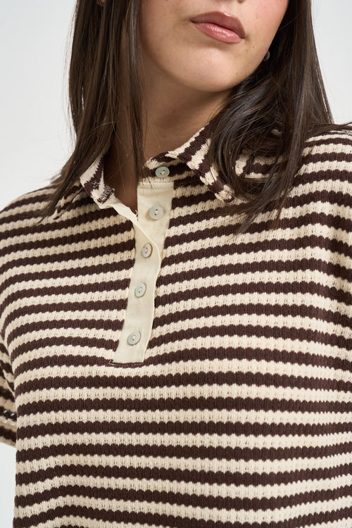 Polo donna a righe moro e panna - 2