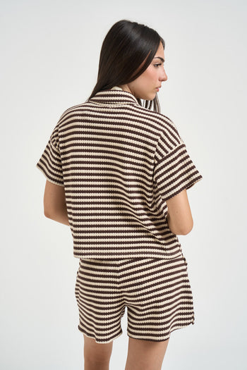 Polo donna a righe moro e panna - 3